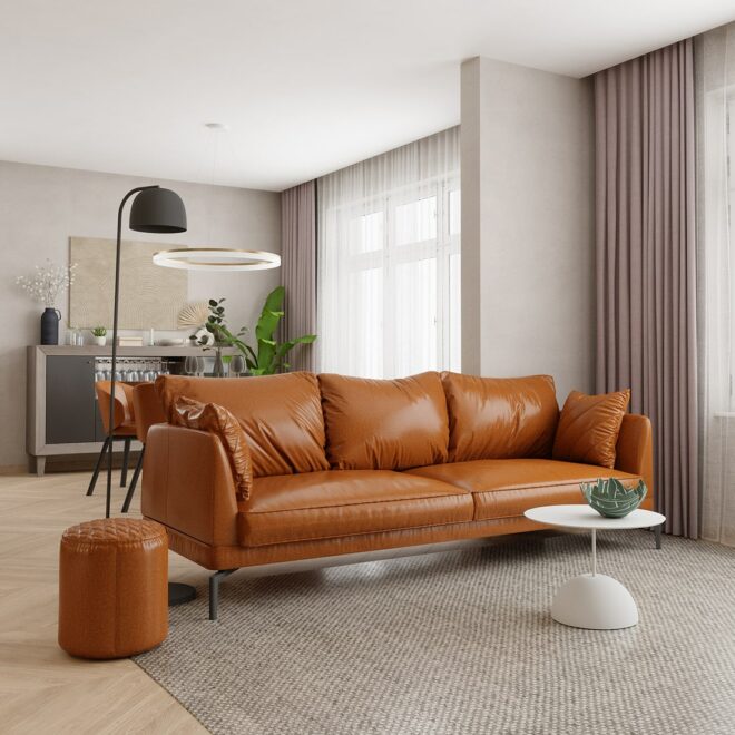 Modern Caramel Fabric Sofa - Ảnh 4